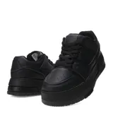 Zapatillas deportivas negras con plataforma, acordonadas.
