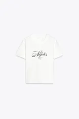 Camiseta blanca de corte recto y mangas cortas, con estampa tipográfica en negro que dice 'Los Ángeles Inspired by Time Since 1979'.