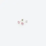 Par de aros pequeños tipo abridores de plata 925 con circonias rosas redondas engarzadas.