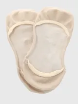 Calcetín invisible de tejido de punto color beige, diseñado para usarse con ballerinas o zapatos bajos. Presenta un borde elástico en la abertura del empeine.