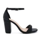 Sandalias de tacón alto color negro con detalles de strass.