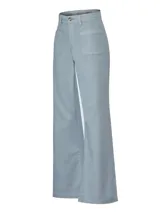Pantalón de jean celeste de corte recto, con bolsillos delanteros tipo parche y tiro alto.