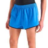 Short deportivo corto de running, color azul brillante, con cintura elástica y ribetes negros en los bordes.