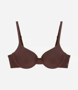 Soutien push-up color marrón chocolate, de microfibra lisa, con breteles regulables y detalle de logo en el lateral.