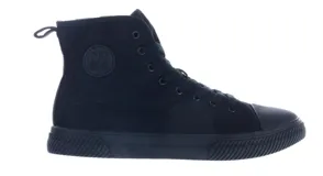 Championes de hombre acordonados, color negro, con diseño de botita y suela de goma.