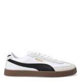 Championes Puma Club II Era de cuero blanco con detalles en negro, logo dorado y suela de goma marrón.