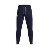 Pantalón de jogging Under Armour Rival Terry para hombre, color azul marino, con logo bordado en blanco en la pierna izquierda y cordón de ajuste blanco en la cintura.