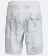 Bermuda de poliéster blanca con estampado de hojas en tonos grises.