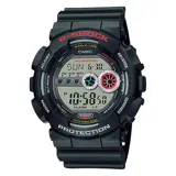 Reloj Casio G-Shock negro con detalles en rojo, pantalla digital y correa de resina.