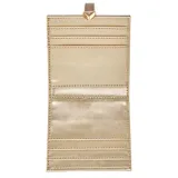 Tarjetero Guess modelo Laurel Quattro G, color marrón con logo estampado y detalles dorados.