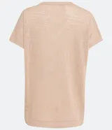 Blusa color beige de viscosa, de manga corta y escote en V.
