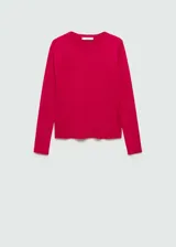 Sweater de punto fino color beige, con cuello redondo y mangas largas.