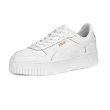 Championes Puma Carina Street de mujer, color blanco con detalles en celeste y rosa.