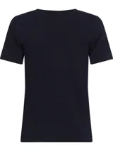 Remera azul marino de algodón con cuello redondo y logo de Tommy Hilfiger bordado en el pecho.