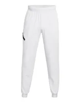 Pantalón deportivo blanco de corte ajustado, con cintura elástica, bolsillos laterales con cierre y logo de la marca en negro.