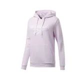 Buzo canguro Reebok color lila con capucha y logo Vector blanco estampado en el frente.