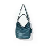 Cartera símil cuero color verde, con doble correa y diseño amplio.