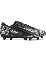 Championes de fútbol Under Armour Shadow Select 3 FG, con capellada sintética en blanco y negro con diseño geométrico, cordones negros y suela con tapones.