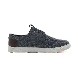 Zapatilla náutica marrón de lona con cordones marrones y suela blanca.