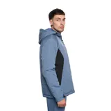 Campera azul con paneles laterales negros, cierre frontal con cremallera, capucha y logo de Umbro bordado en el pecho.