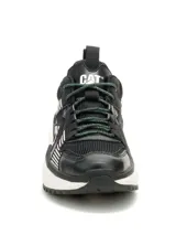 Zapatillas Caterpillar Hasten Mesh para mujer, color negro con detalles en blanco y violeta. Capellada de malla de nailon y microfibra, forro 100 % reciclado postindustrial, plantilla de espuma EVA suave, entresuela de EVA ligera y suela exterior de goma duradera.