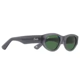 Lentes de sol con montura gris y lentes verdes.