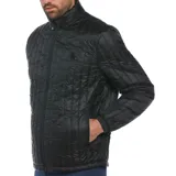 Campera negra matelaseada con cuello alto y cierre frontal.