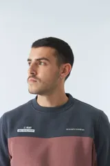 Buzo de algodón para hombre, con corte regular, mangas largas y diseño color block en gris y rosa.