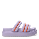 Sandalias de plataforma color beige con tiras acolchadas y detalle de ribete fucsia.