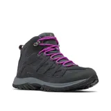 Botas de senderismo Columbia Crestwood Mid WTPF, color gris con cordones fucsia. Confeccionadas con empeine de piel, malla y cincha, tecnología Omni-Tech impermeable y suela Omni-Grip para tracción en todo terreno.
