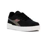 Championes Diadora Bampu negros con logo multicolor con glitter en el lateral y suela blanca.