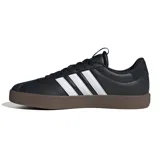 Championes Adidas VL Court 3.0 de hombre, color negro con detalles en blanco y suela marrón. Zapatillas de estilo urbano con las tres tiras clásicas de Adidas en los laterales.