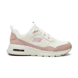 Championes Skechers Skech-Air Court Retro Avenue, color blanco con detalles en rosa. Capellada de gamuza, material sintético y malla. Plantilla Skechers Air-Cooled Memory Foam y entresuela Skech-Air visible.