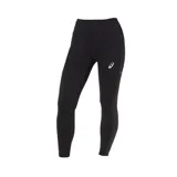 Calza larga de running negra, con cintura alta y logo de Asics estampado en blanco en la pierna izquierda.