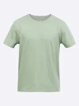 Remera verde agua, básica, de corte regular, con cuello redondo y mangas cortas.