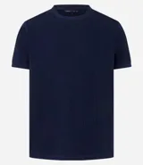 Remera slim fit de algodón color beige, con cuello redondo, manga corta y textura acanalada.