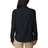 Camisa de manga larga Columbia Silver Ridge Utility, color negro, con protección solar FPU 50 y tecnología hidroabsorbente Omni-Wick. Cuenta con ventilación, bolsillo en el pecho y está hecha de material reciclado.
