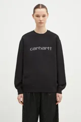 Buzo negro de Carhartt WIP, de corte holgado, con cuello redondo y logo de la marca bordado en el frente con strass plateados.