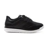 Championes negros de cuero sintético con plataforma blanca y cordones con detalles brillantes.