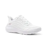 Championes Skechers Bobs Sport Squad Waves para mujer, color blanco. Capellada de durabuck con cordones, detalles en relieve y perforados. Plantilla acolchada Skechers Memory Foam y entresuela contorneada que absorbe impactos.