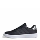 Championes urbanos Adidas modelo Court Block, color negro con tres franjas laterales en relieve y suela gruesa blanca.