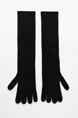 Guantes largos negros de punto fino, confeccionados en mezcla de viscosa y cashmere.