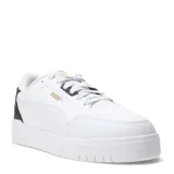 Championes urbanos Puma Shuffle Downtown, color blanco con detalles en negro y dorado, con logo Puma en el lateral y talón en contraste.