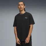 Remera negra de algodón con logo de Puma estampado en el pecho en color celeste.