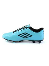 Championes de fútbol Umbro Clasic II HG, color azul marino con detalles en naranja y logo Umbro en blanco.
