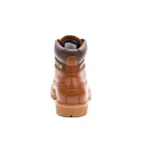 Bota acordonada Caterpillar modelo Colorado, color marrón con textura símil piel de cocodrilo, cuello acolchado marrón oscuro, logo Caterpillar en el lateral y suela de goma.