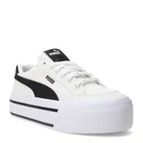 Championes Puma Court Classic Vulc FS Platforma, color negro con franja blanca y suela de plataforma blanca.