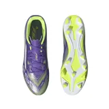 Championes de fútbol Adidas F50 Club FG/MG, color violeta con detalles en amarillo y blanco.