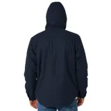 Campera azul marino con capucha forrada en sherpa, cierre frontal con botones y cremallera, bolsillos en el pecho y logo Rip Curl en parche de PU.