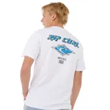 Remera blanca de manga corta con cuello redondo y logo de Rip Curl estampado en el pecho.